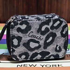 NEW Coach Leopard Metallic Pill Case Holder Small Mini Box 3 Bottles Black